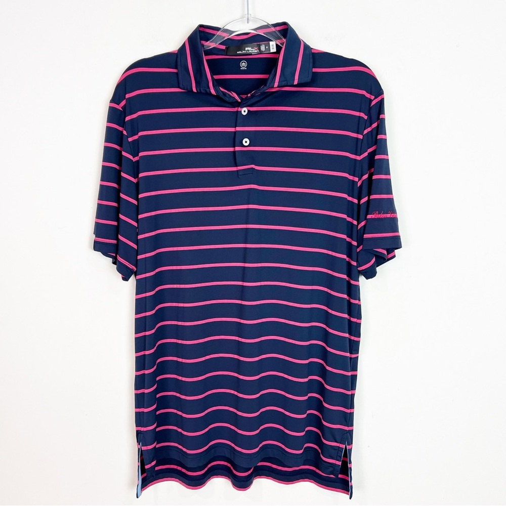 RLX RALPH LAUREN NAVY PINK STRIPE SHORT SLEEVE GOLF POLO SHIRT MENS MEDIUM